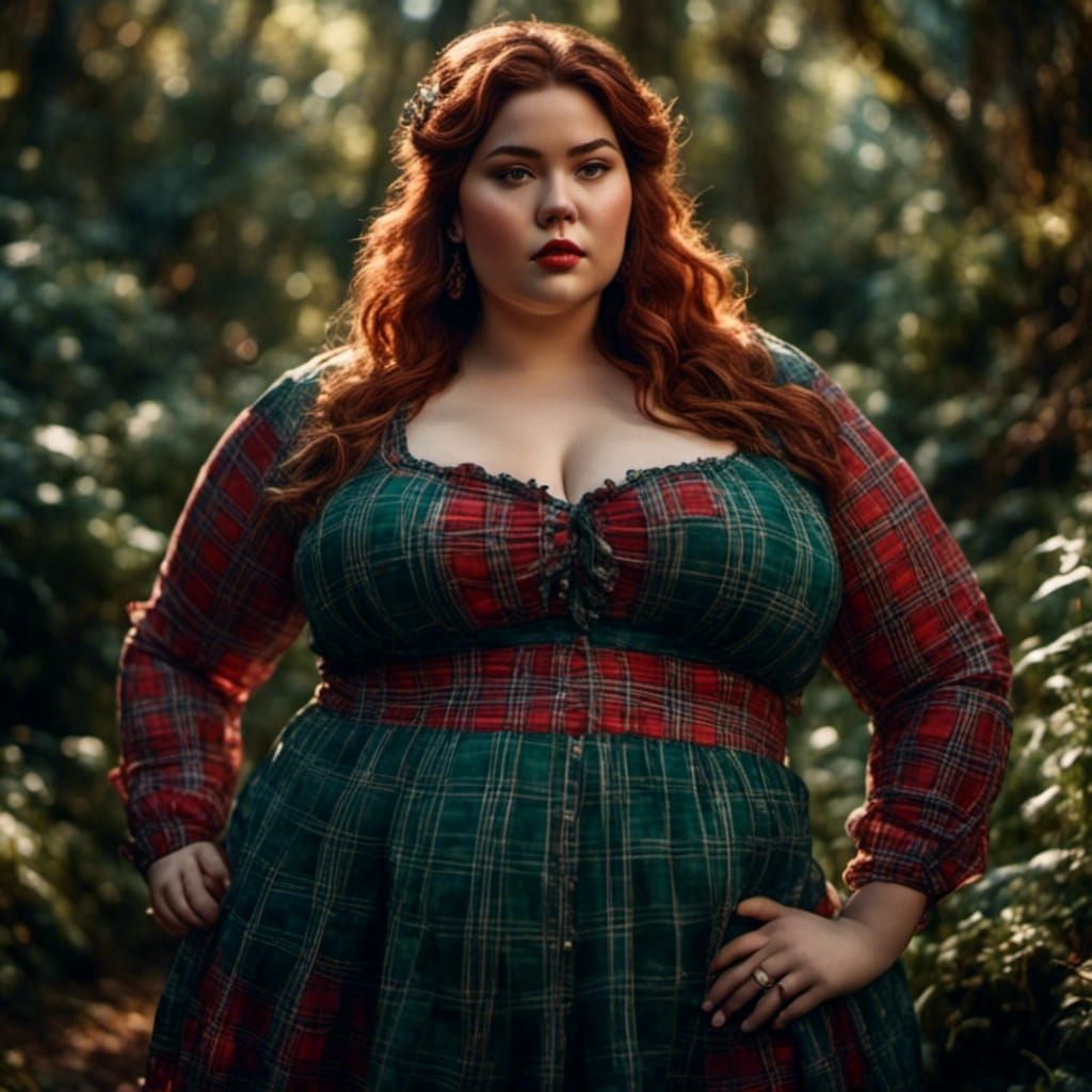 Curvy Woman Portrait in Tartan Shirt
