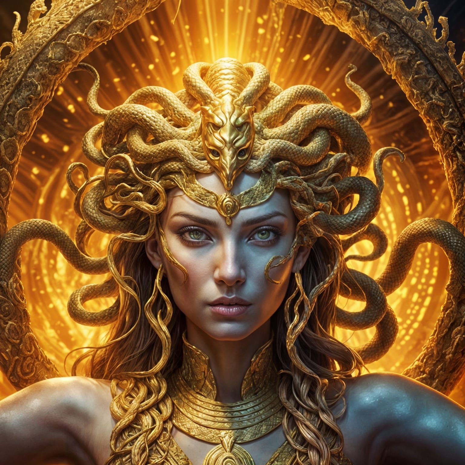 Medusa Rising from Throne in Splash Art Style