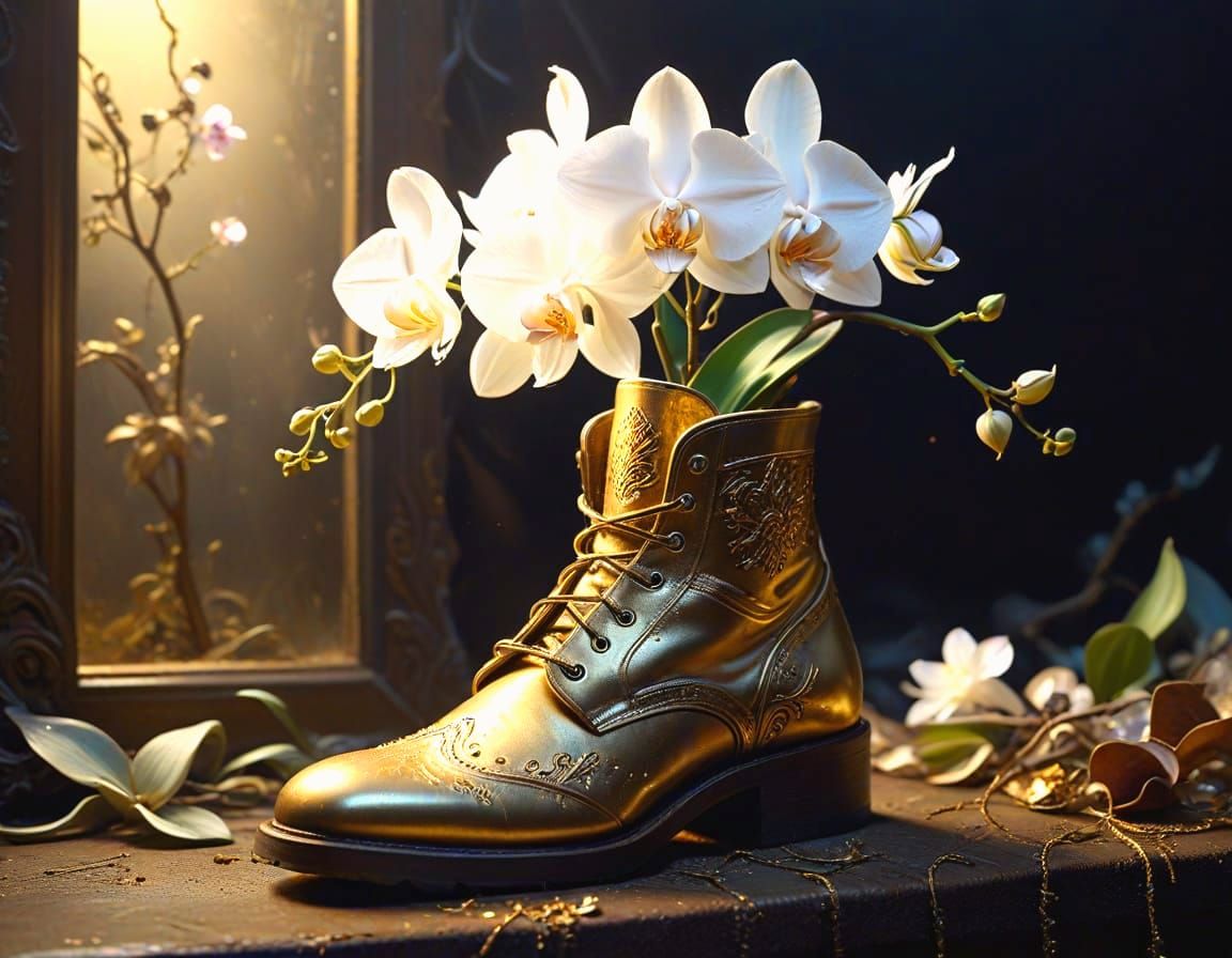 Orchid in Wasteland Boot: Art Nouveau Surrealism