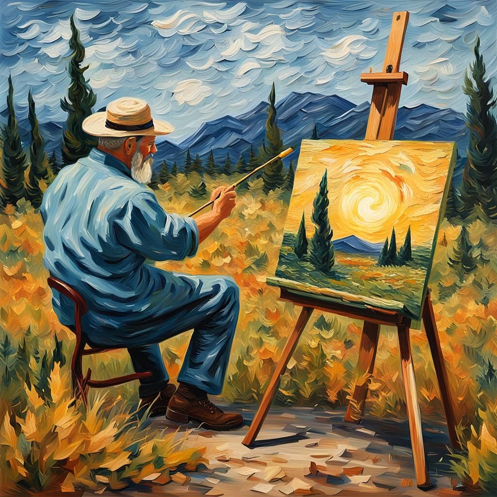 Blind Artist Creates Impasto Landscape Painting