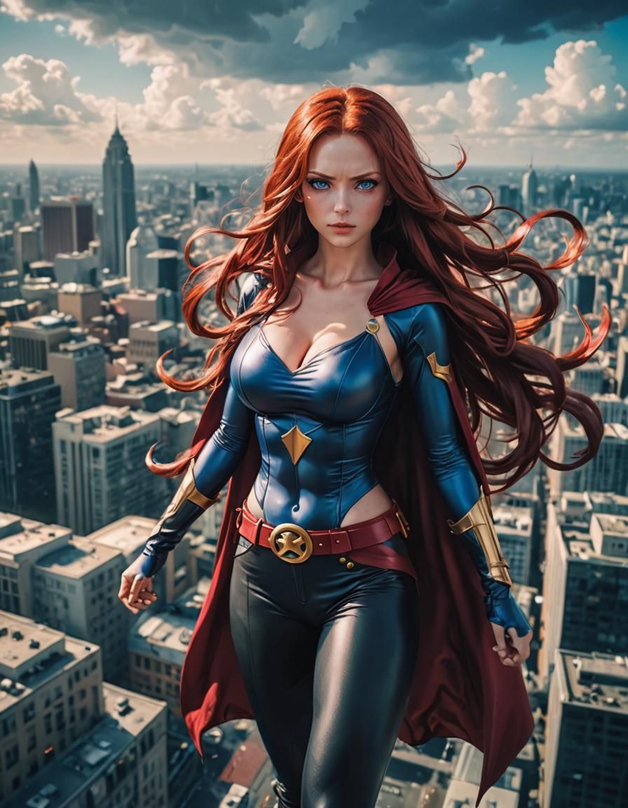 Superpowered Heroine Soars Above City in Cinematic Photo
