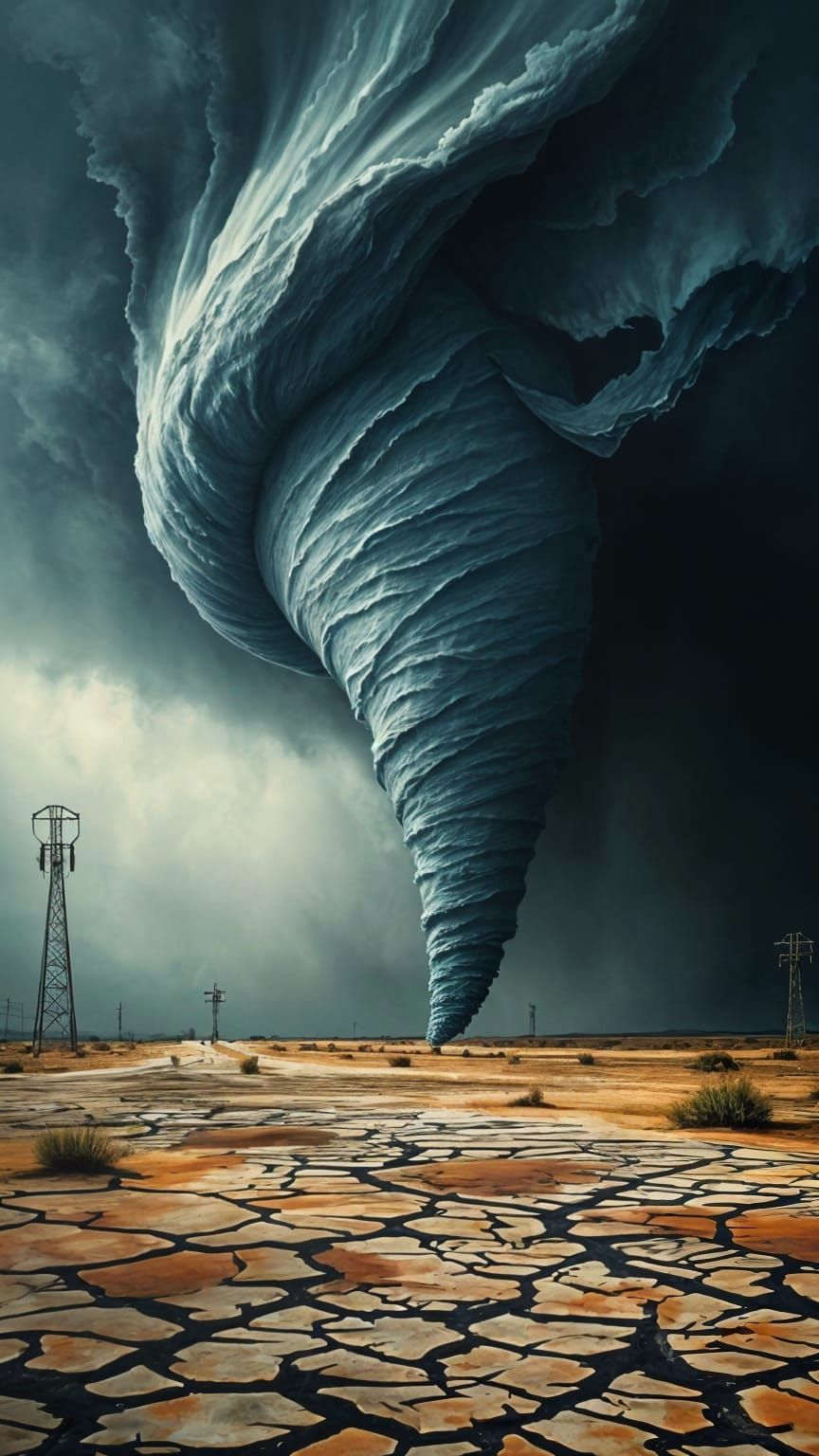 Surreal Tornado Dominates Mysterious Landscape