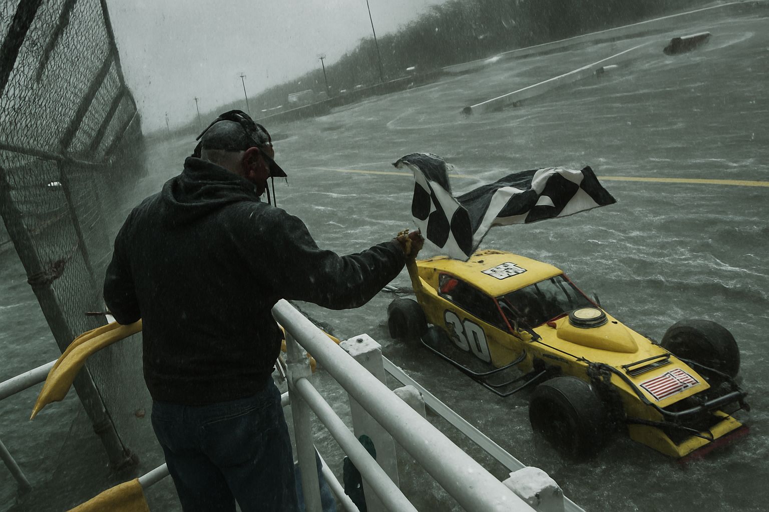 Flooded Racetrack After a Sudden Rainstorm