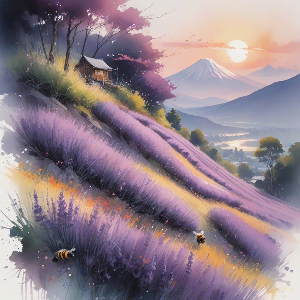 Lavender Fields at Sunset: Neo-Impressionist Oil Painting
