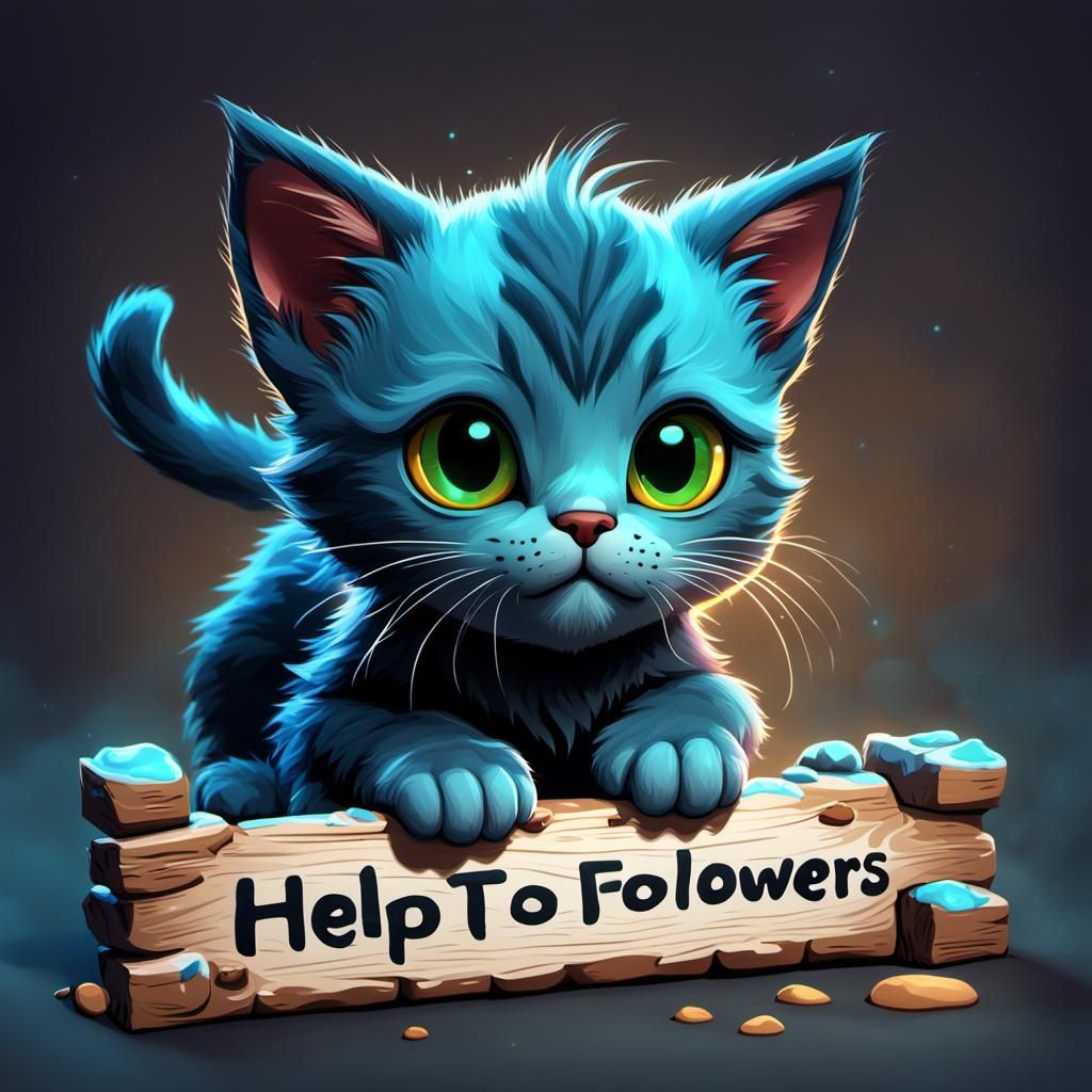 Cartoon Kitten Asks for Followers