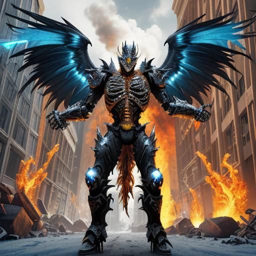 Winged Man with Ice Armor in Fantasy Art Style