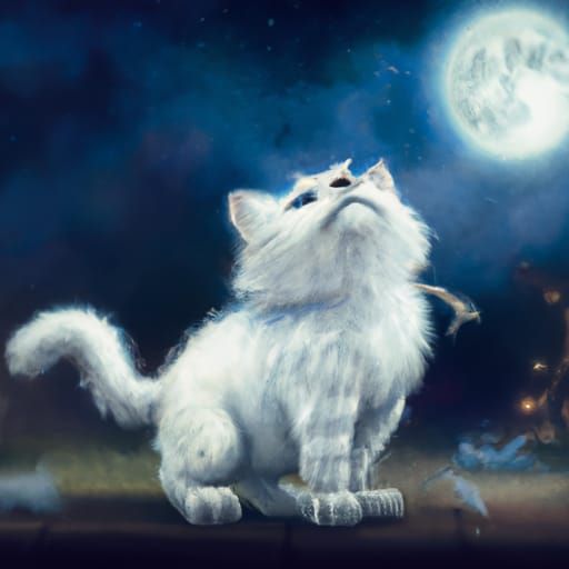 White Kitten in Moonshine: Digital Matte Painting