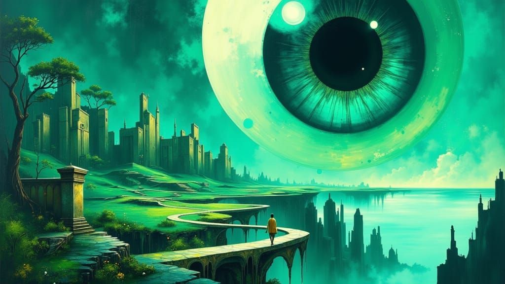 Gigantic Evil Eye Over Foreboding Fantasy Landscape