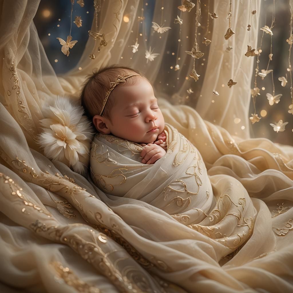 Ethereal Fantasy: Sleeping Baby in Golden Light