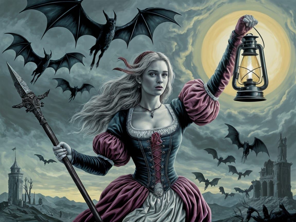 Gothic Warrior with Lantern in Dark Fantasy