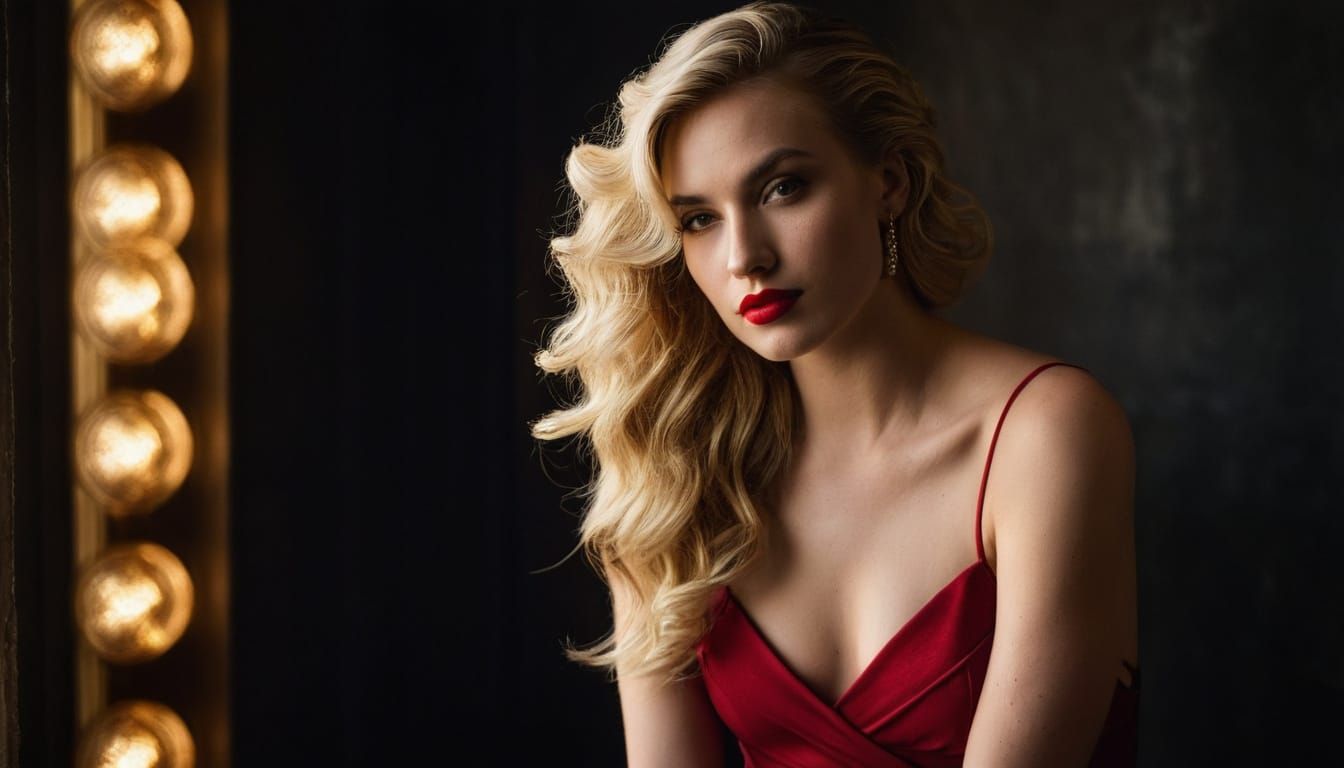 Glamorous Blonde in Red Dress Portrait