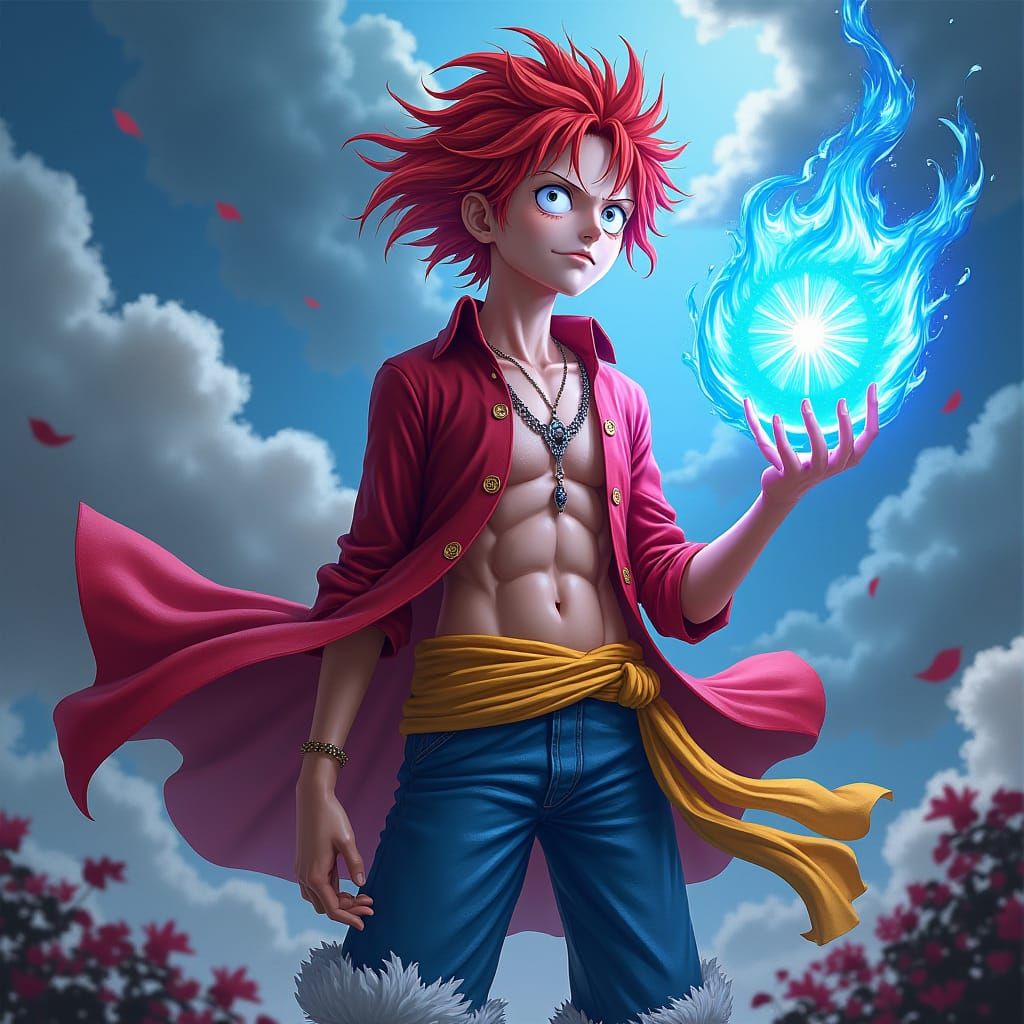 Luffy with Devil Fruit in Dreamlike Environment