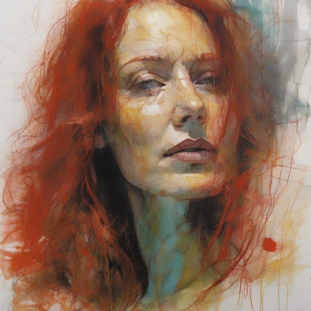 Glowing Neon Portrait of a Red-Blonde Woman