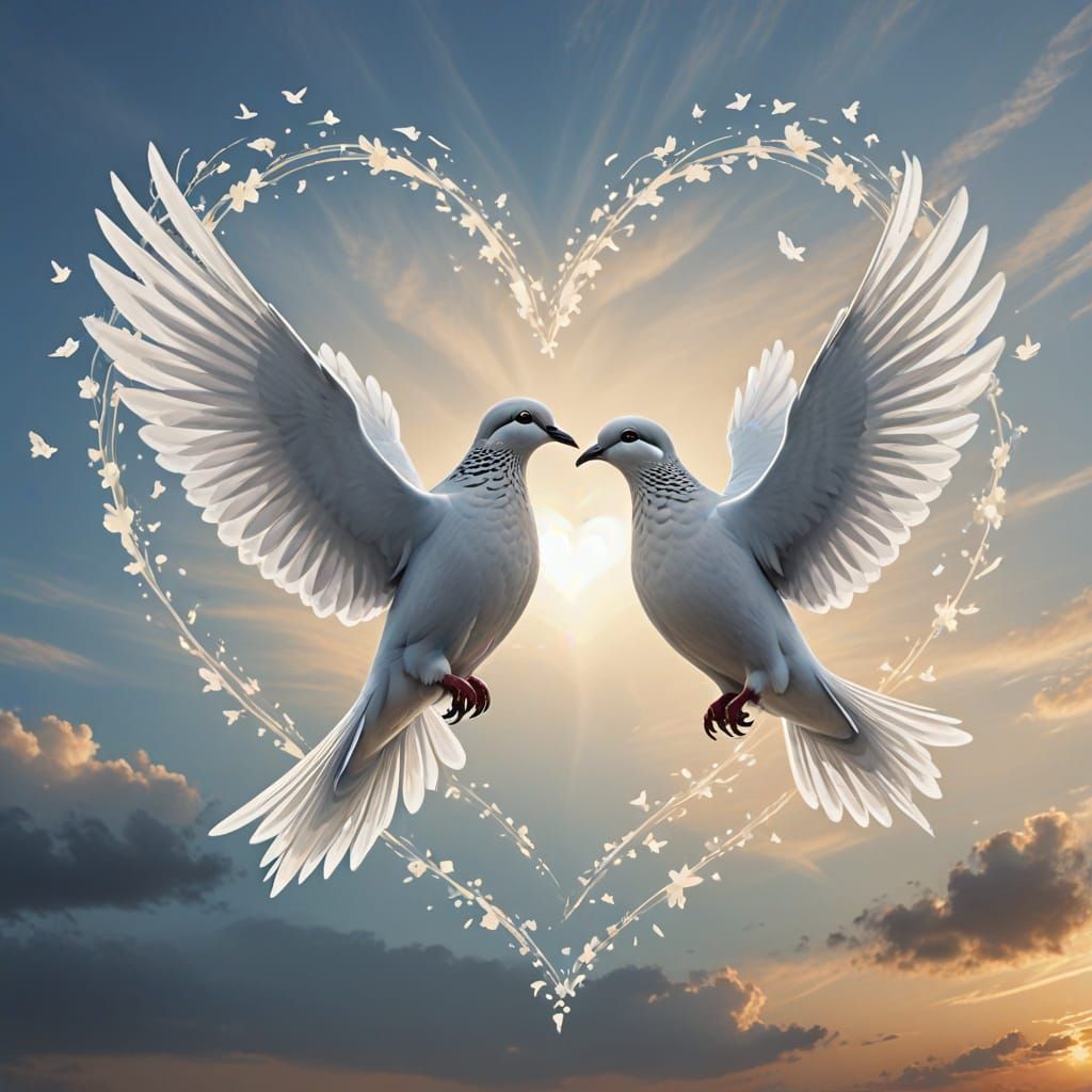 Love Birds Unite in Heart-Shaped Flight