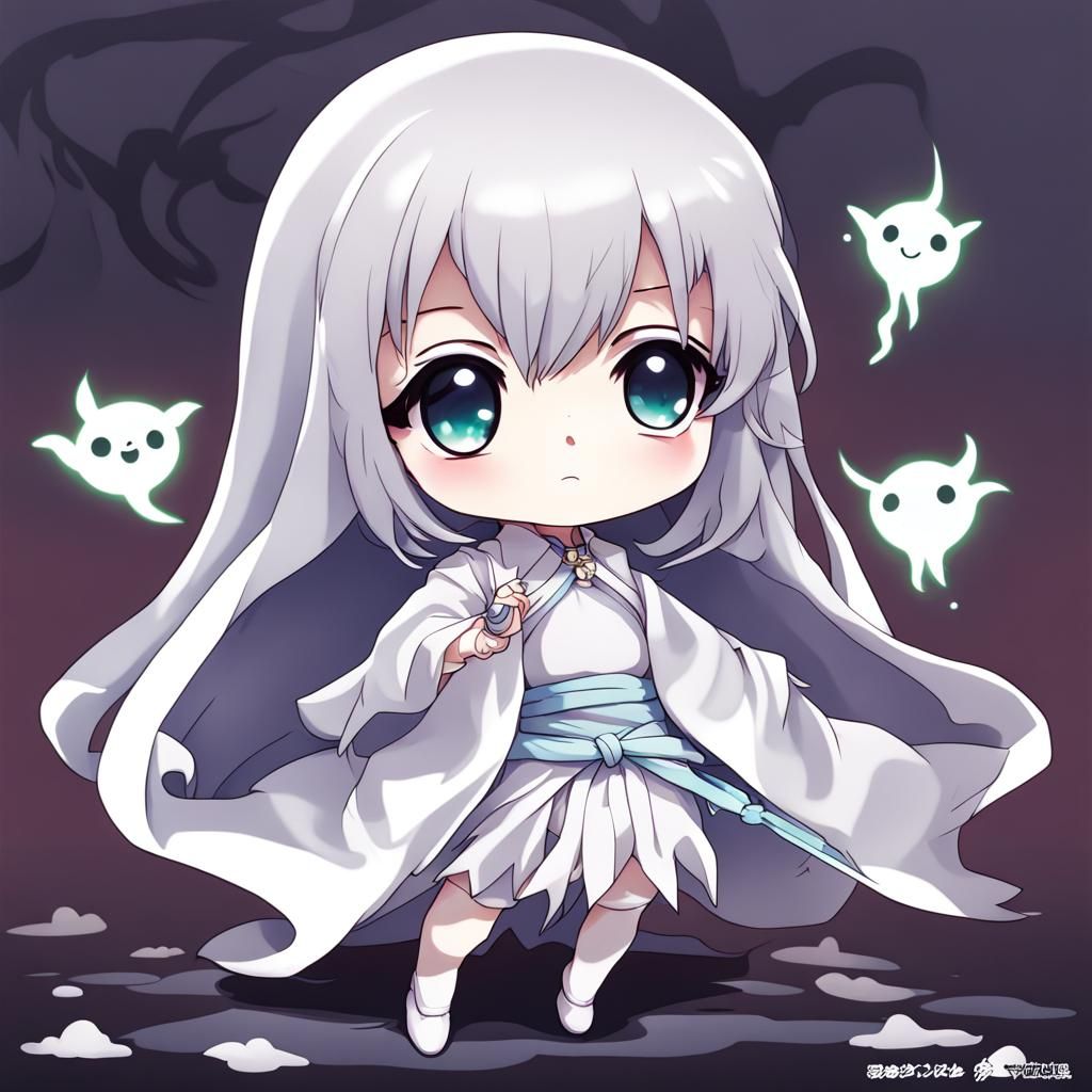 Cute Chibi Ghost in Anime Style