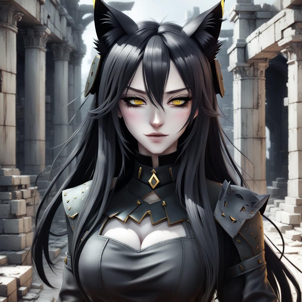 Anime Cat Girl in Ruins: Detailed 3D Art