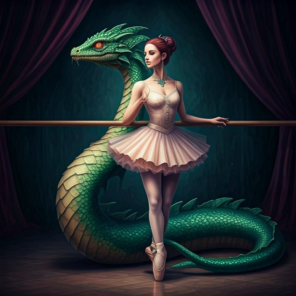 Portrait of a half basilisk and half woman dressed in a ball...