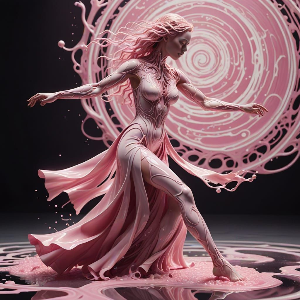 Surreal Soul Figure Dancing in Pink Liquid