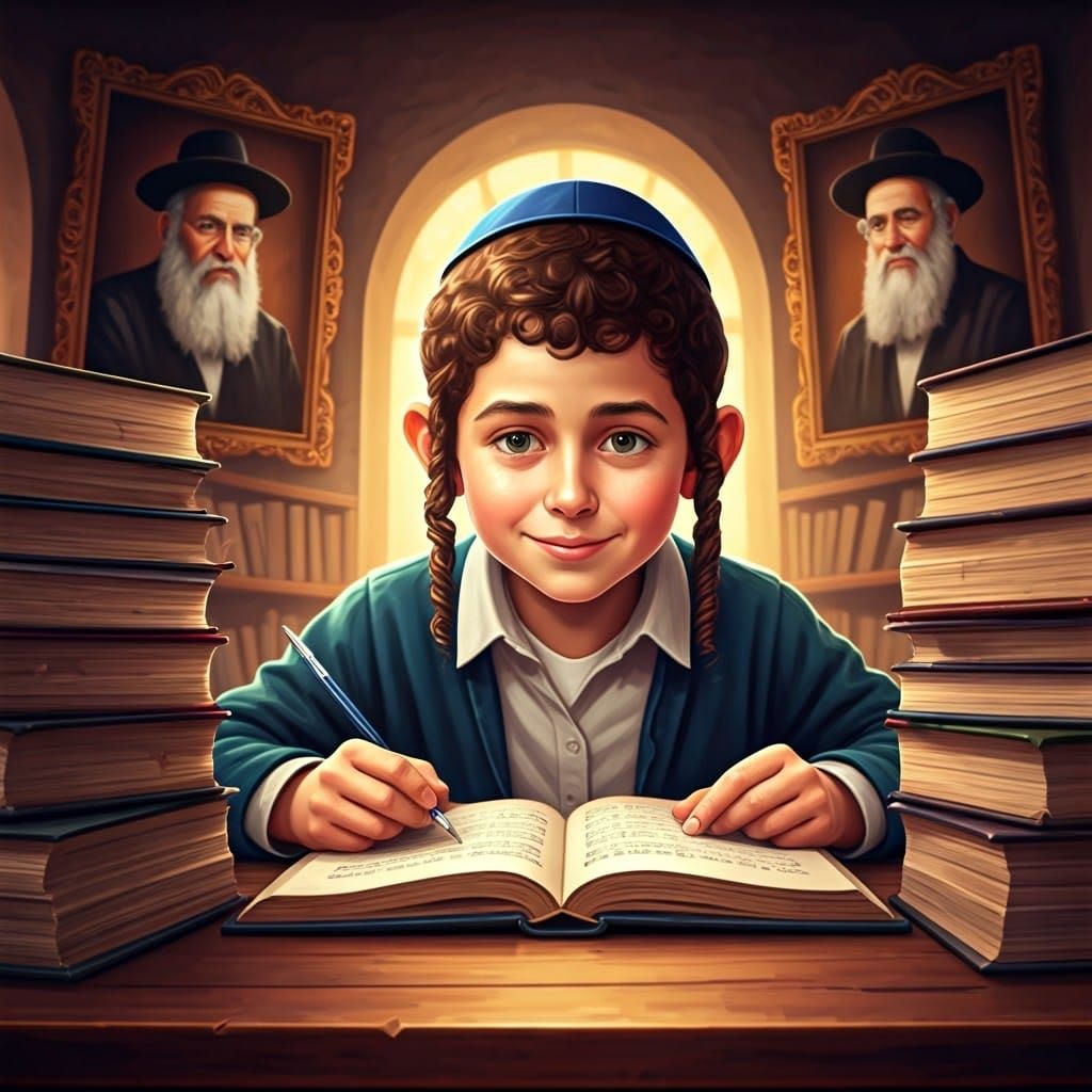 Surreal Study Session in a Rabbi's Gallery, in a Vibrant Gra...