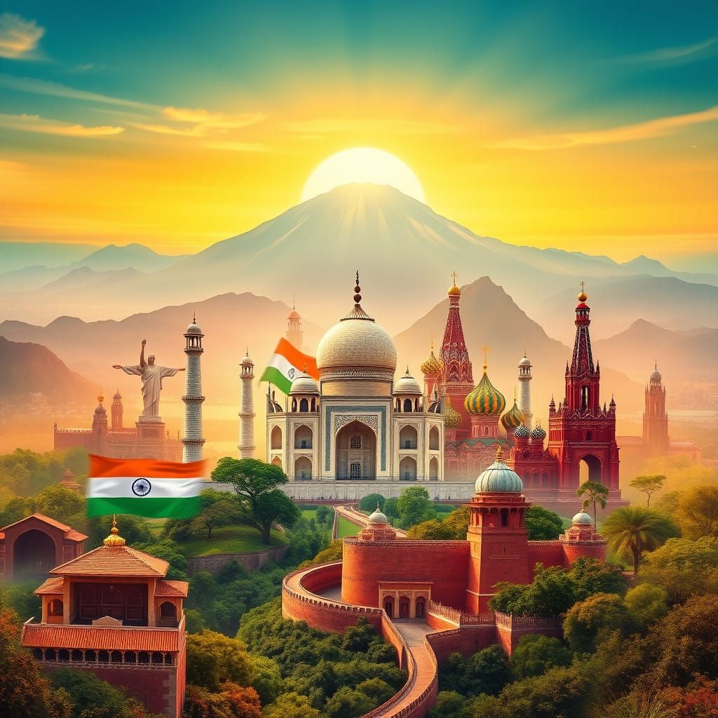 Panoramic BRICS Landmarks Unite in Vibrant Harmony