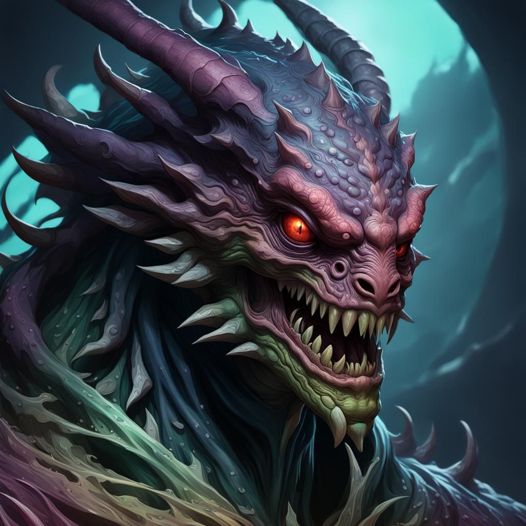 Eldritch Kaiju Portrait in Hyperdetailed Style