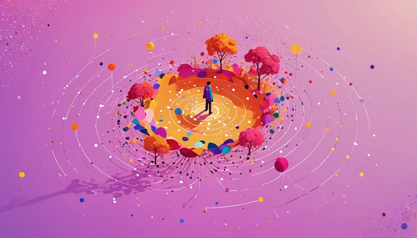 Person in Pointillist World of Interconnected Dots