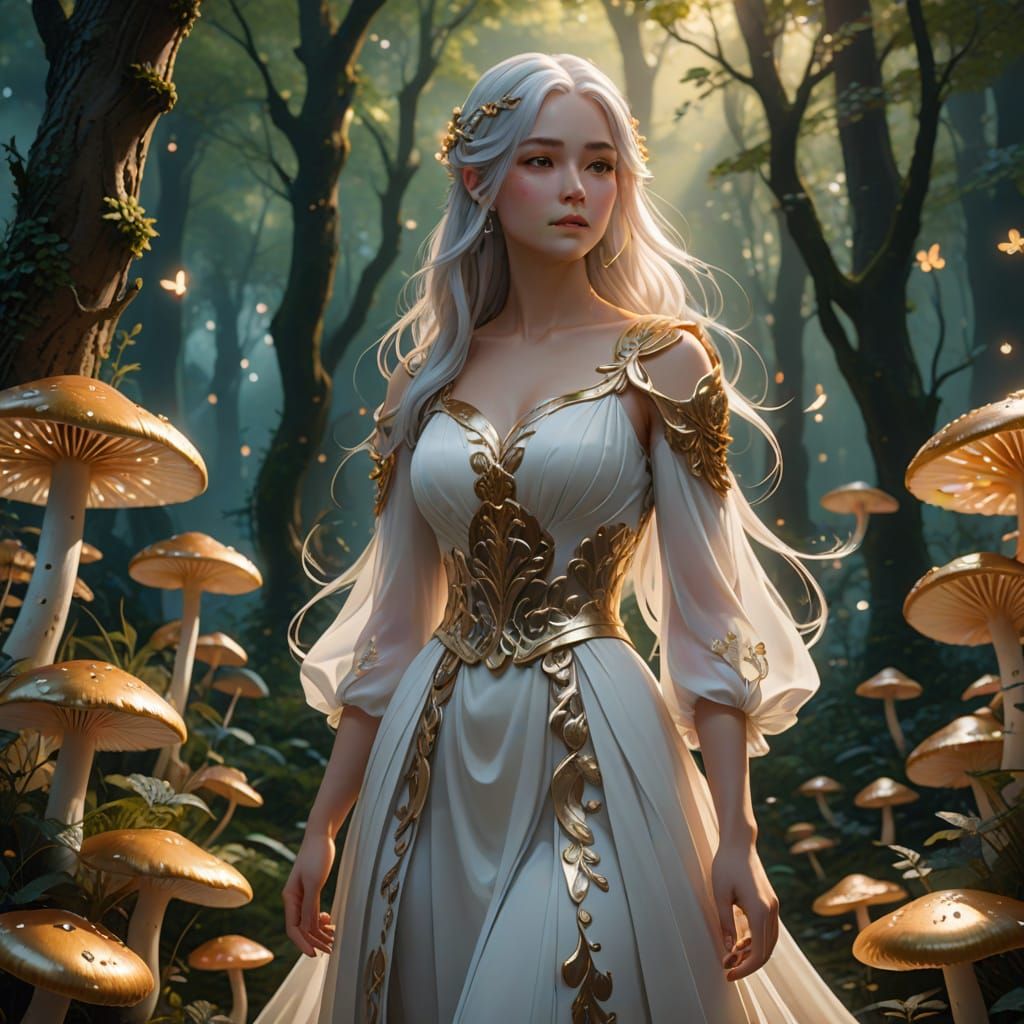 Serene Anime Goddess in Ethereal Forest