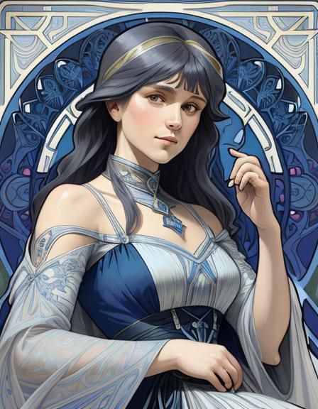 Art Nouveau Lady in Shades of Blue