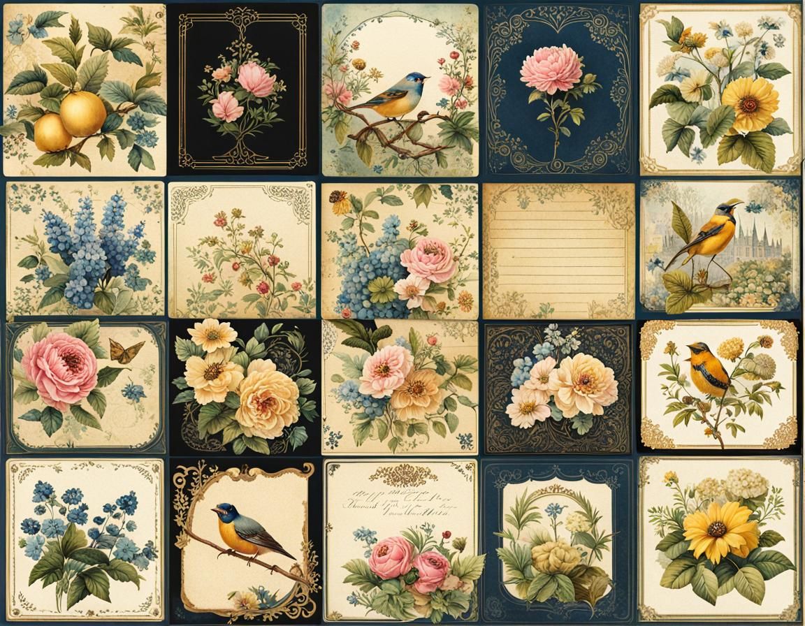 Vintage English Garden Ephemera in Gothic Watercolor Style