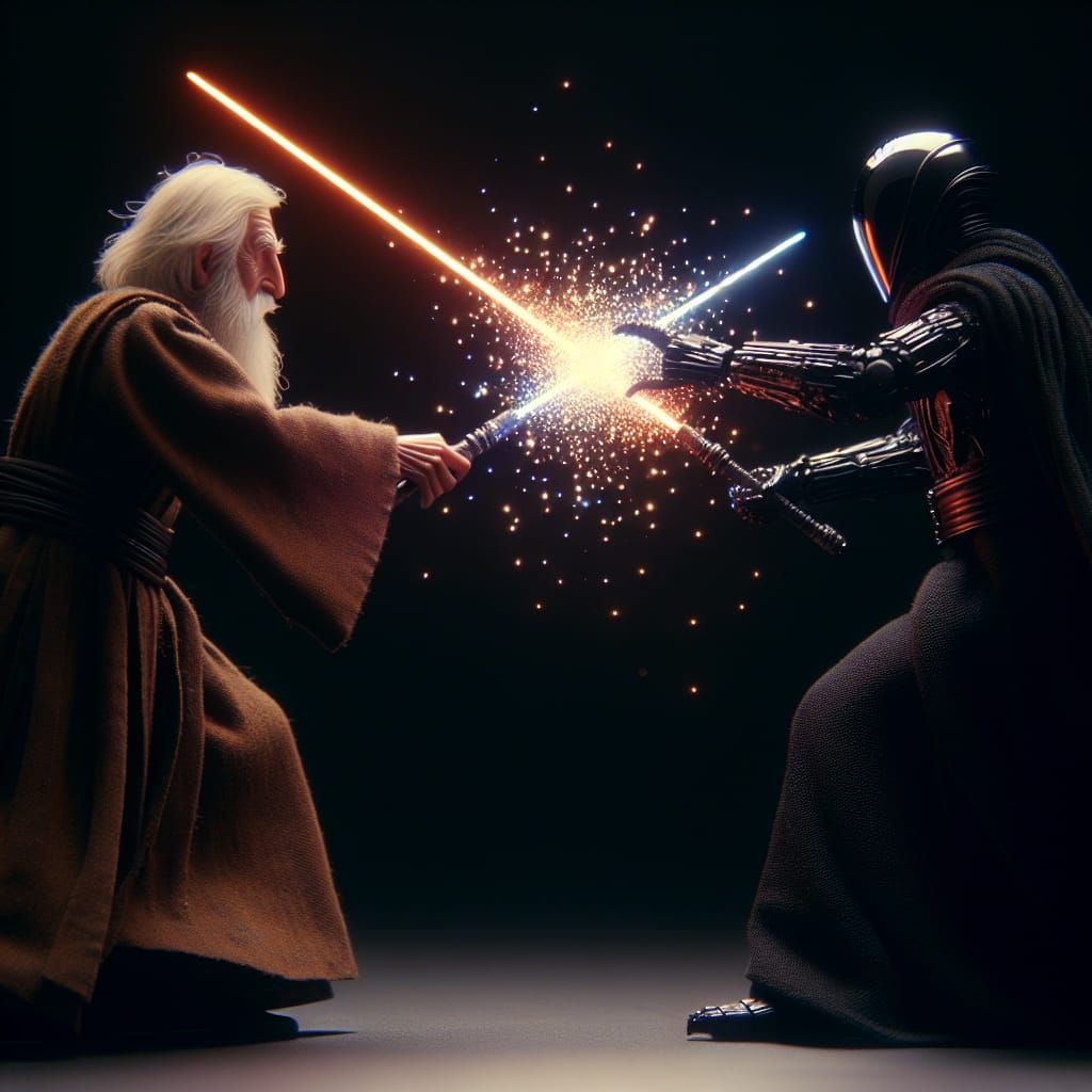 Epic Duel: Light Versus Dark in a Film Still