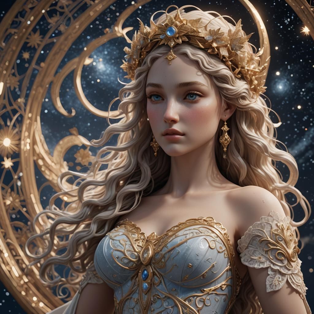 Aphrodite Under the Starry Skies in Vibrant, High-Poly Style