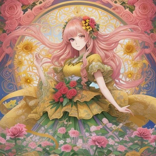 Sunflower Rose Creature in Anime Style