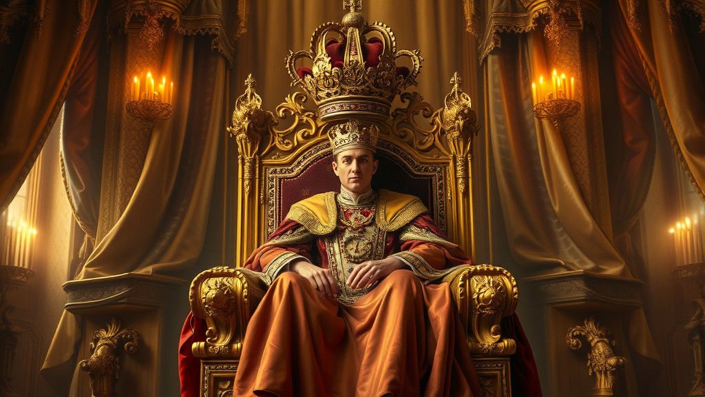 Crowned Figure on Throne in Baroque Style