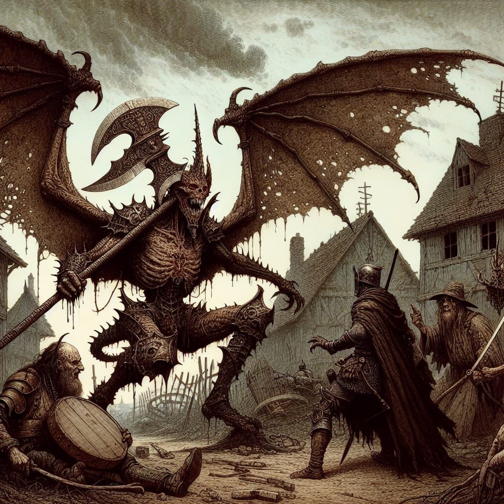 Demonic Halberd Warrior in Victorian Horror Battle