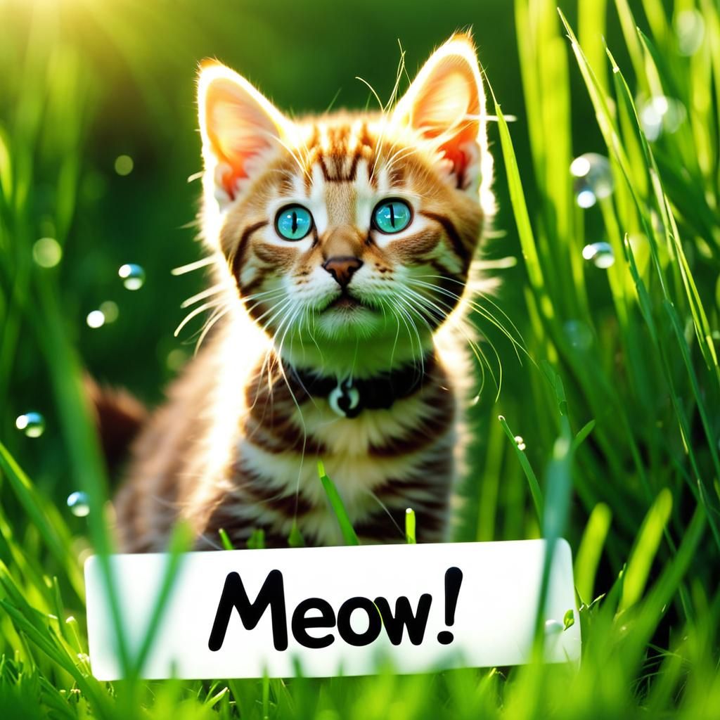 Adorable Kitten in Grass with Chat Bubble