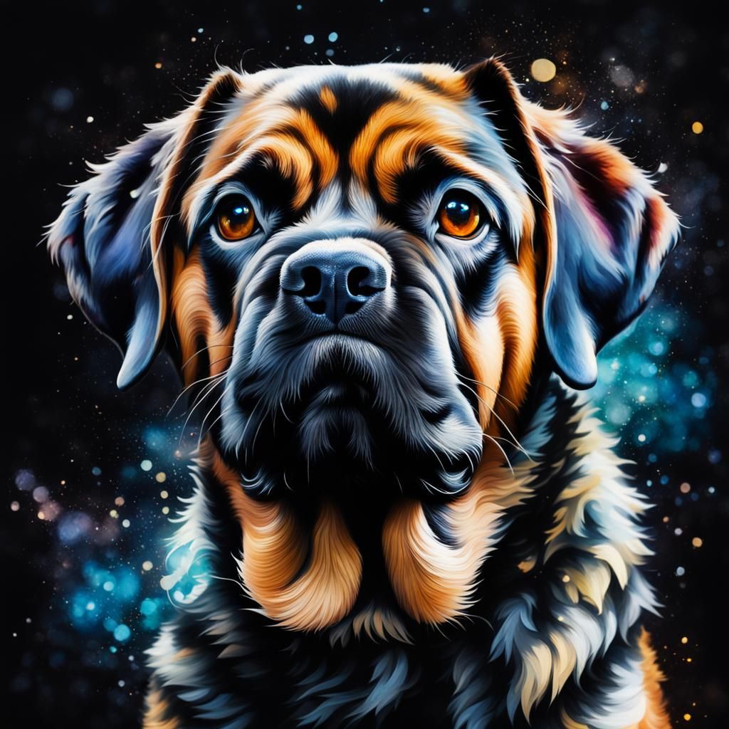 Cosmic Dogs Splotch Painting in Realistic Style