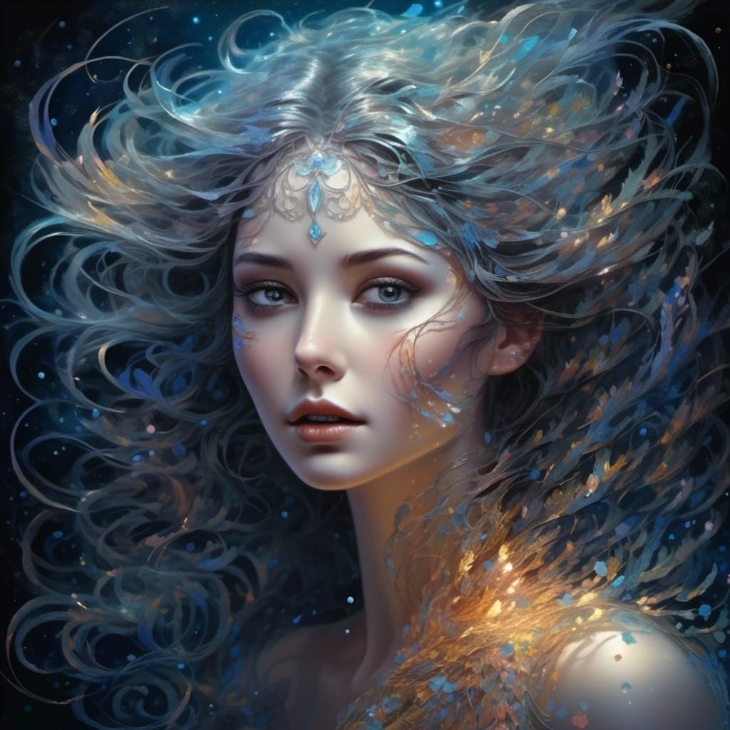 Ethereal Being Dissolving in Art Nouveau Style