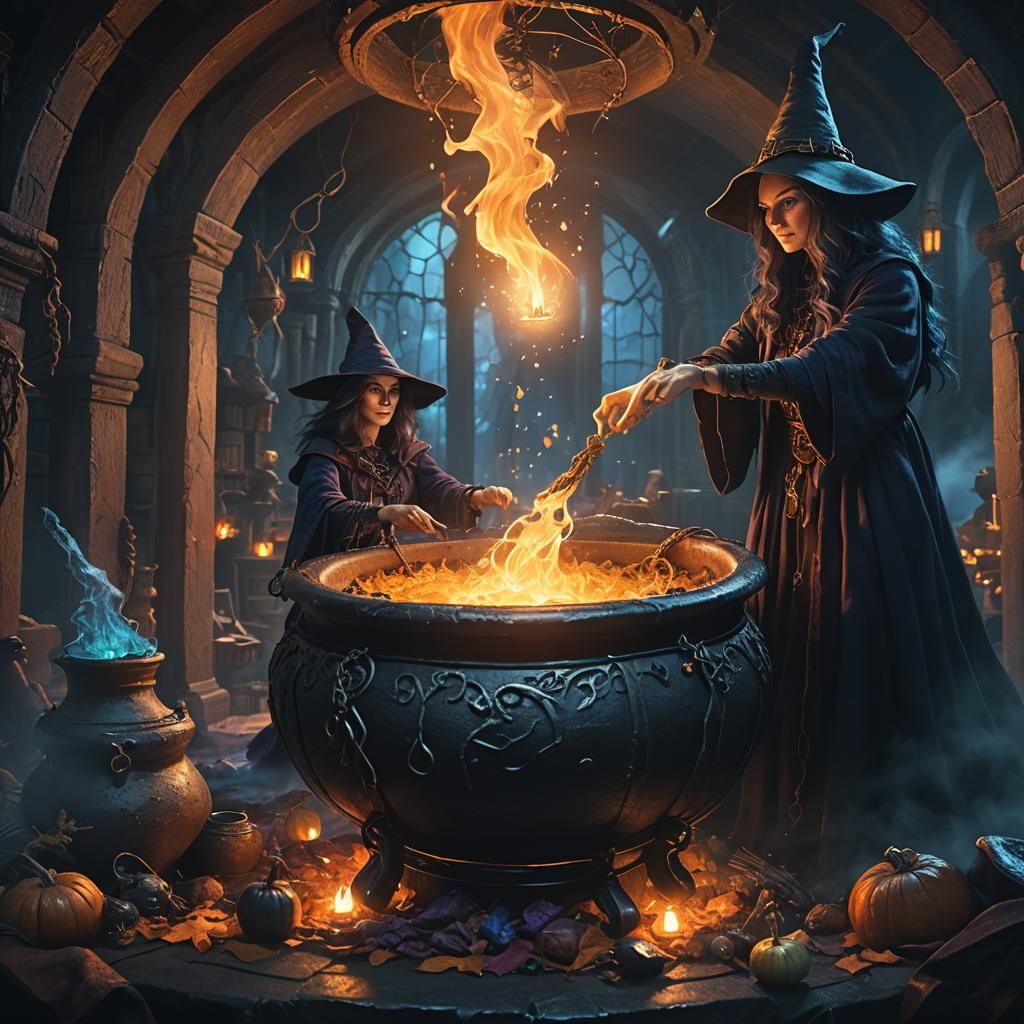 Bewitching Halloween Witch Casting a Spell