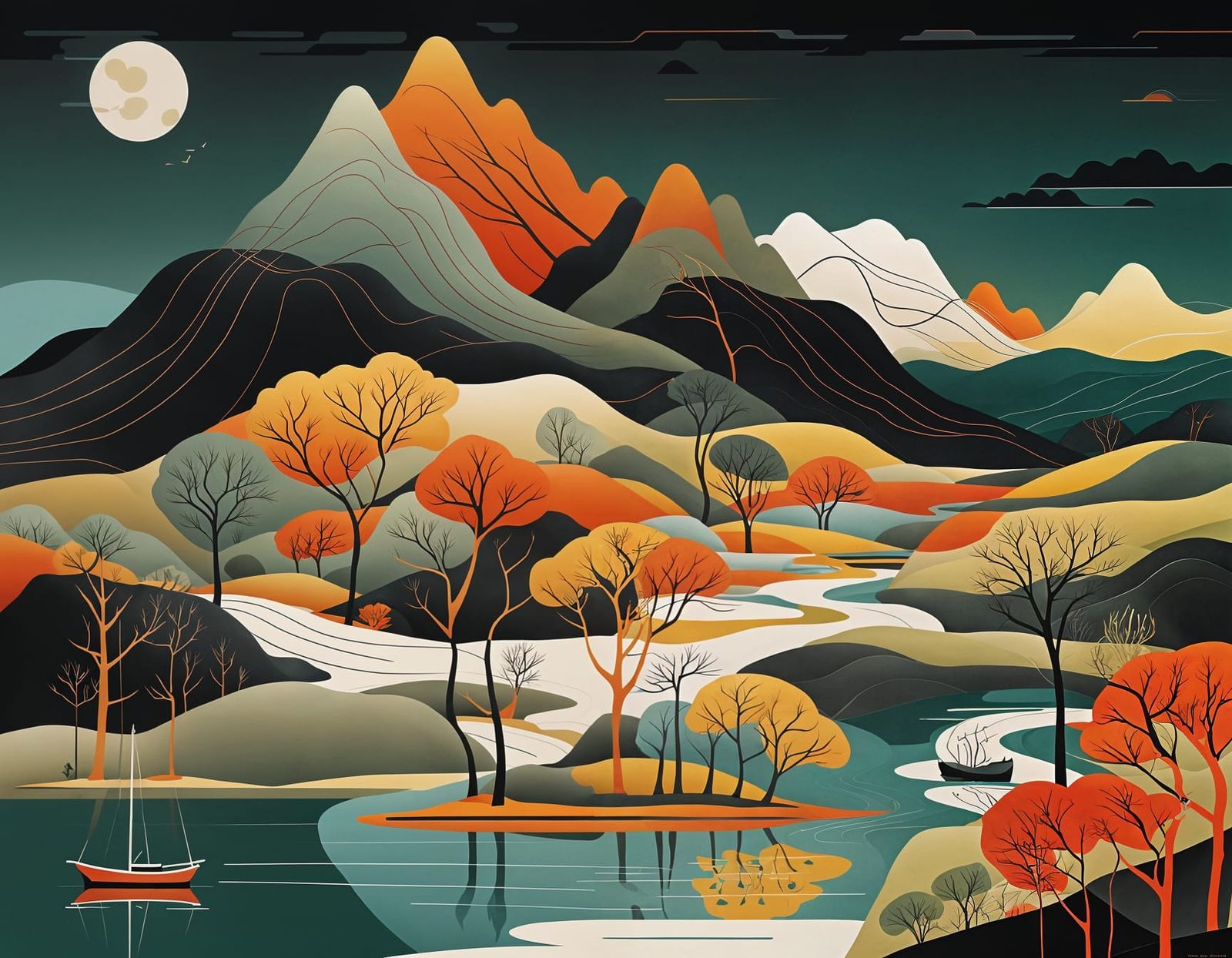 Colorful Abstract Riverscape in Minimalist Style