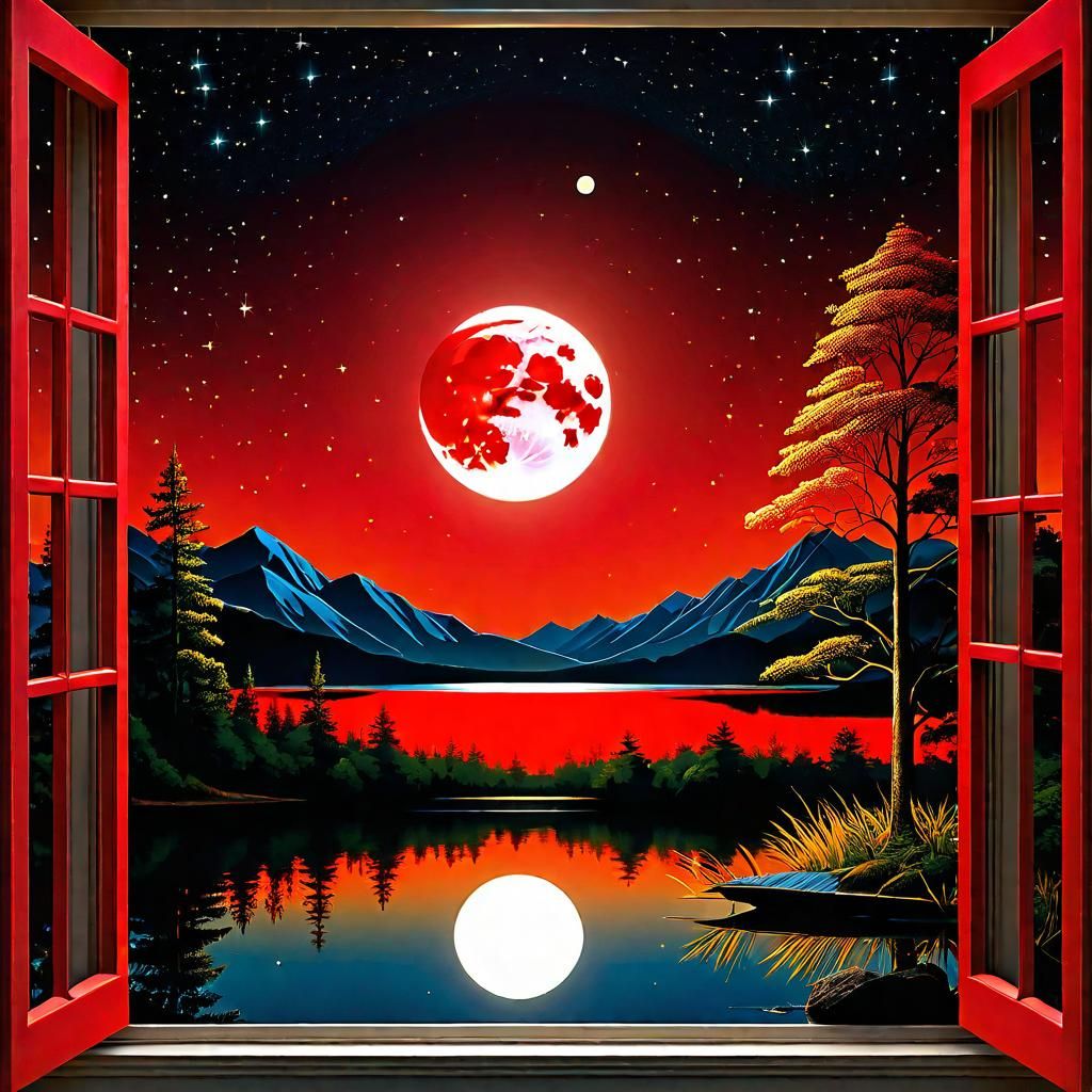 Hunter's Moon Over Lake: Hyperrealistic 8K Art