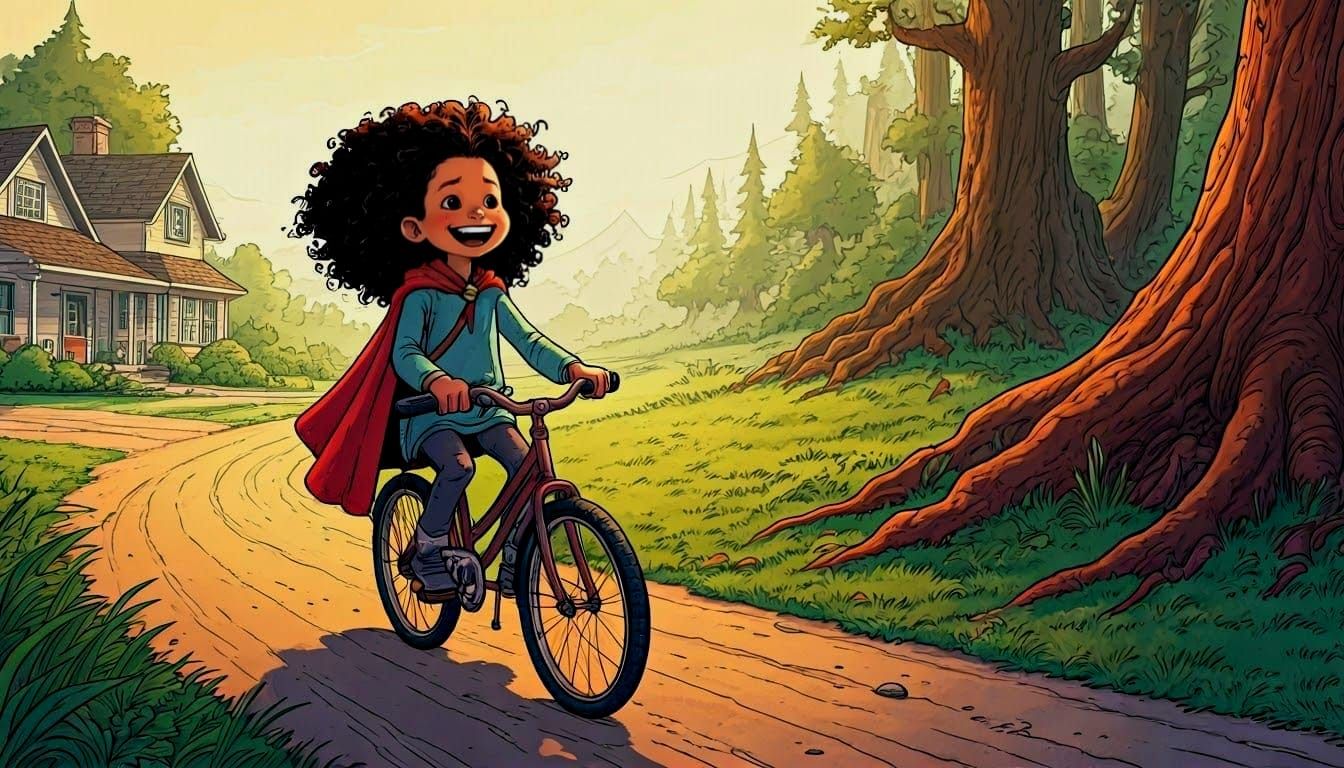 Girl Rides Bike into Fantasy World
