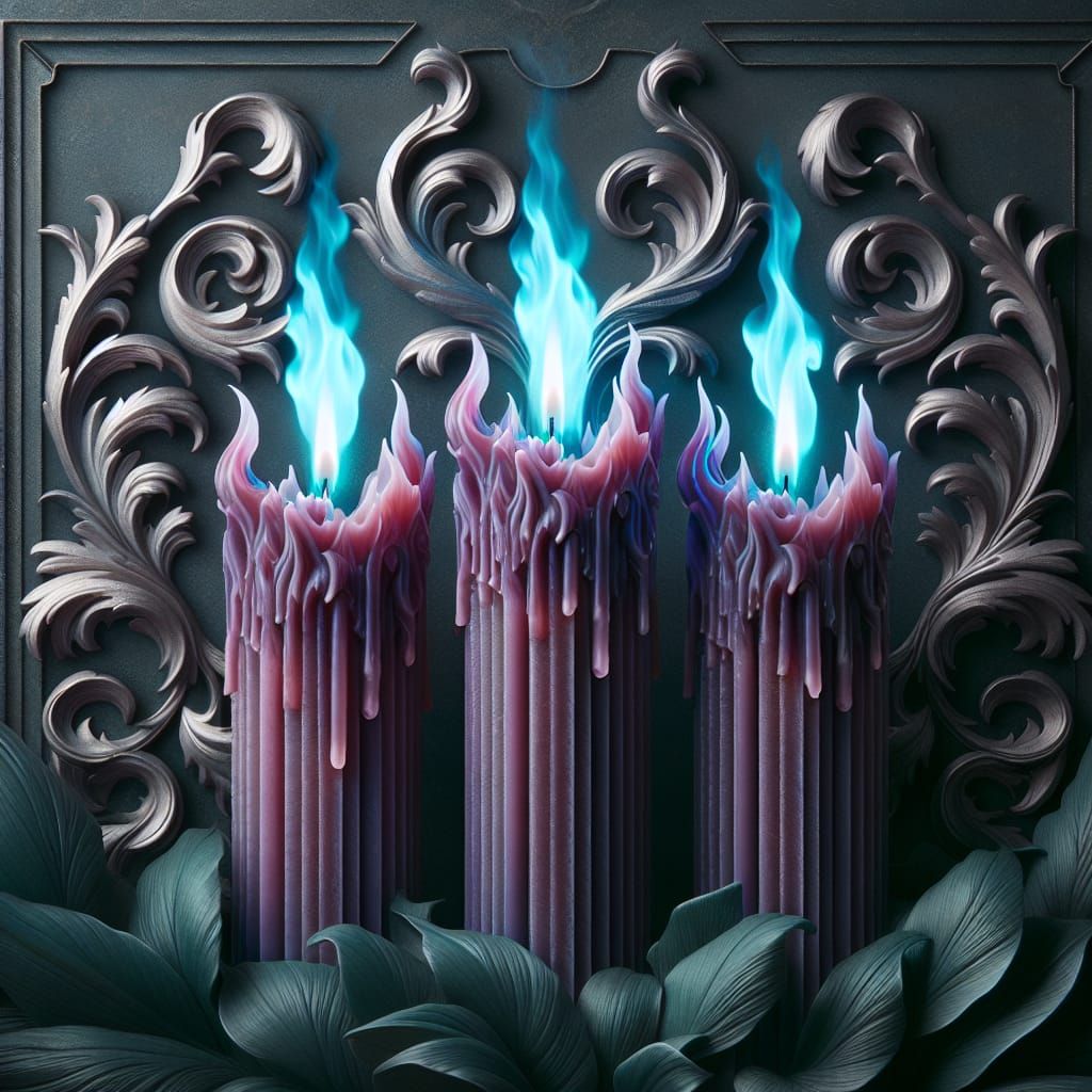 Enchanted Midnight Scene with Mauve Candles and Silver Filig...