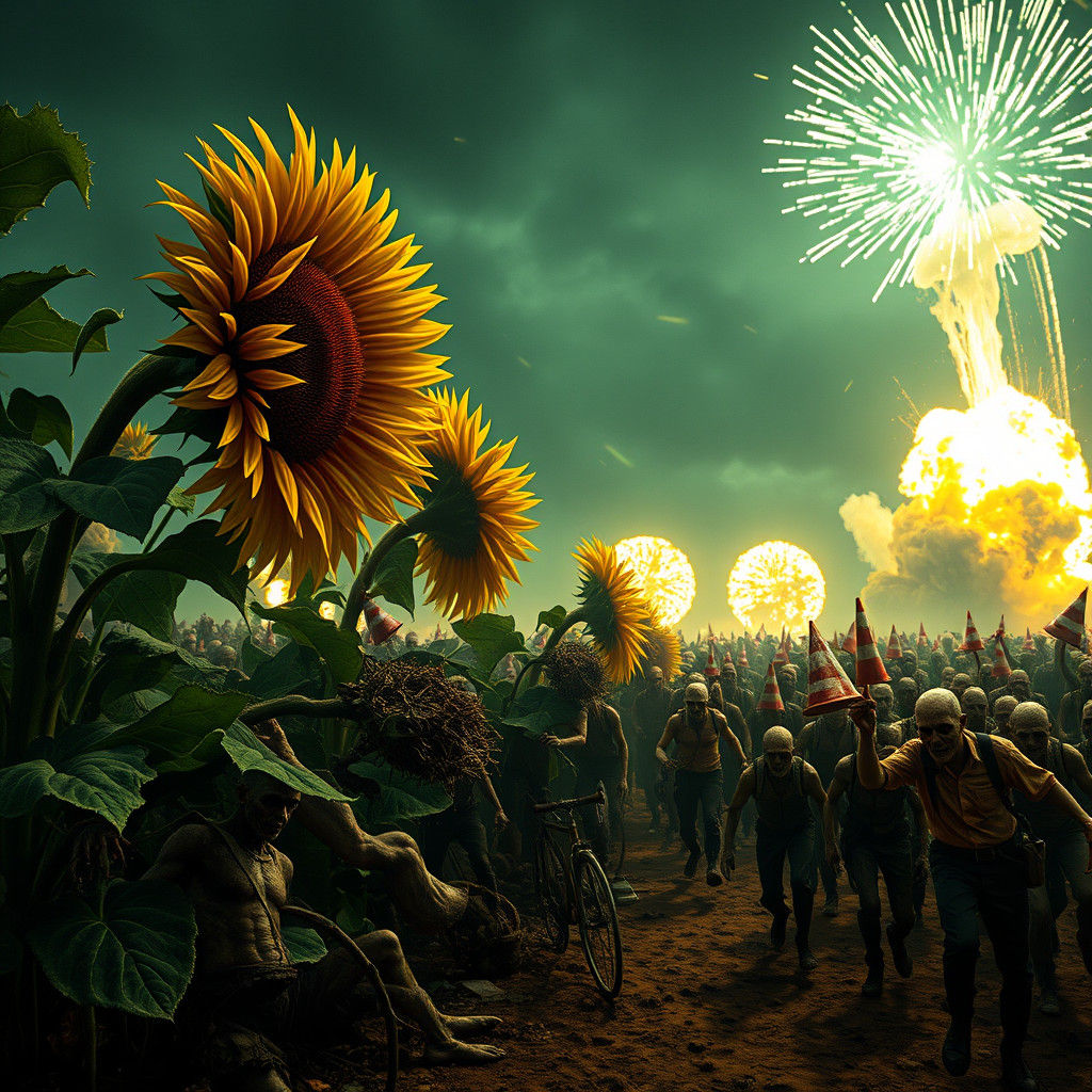 Epic Plants vs. Zombies Battle in Photorealistic Style