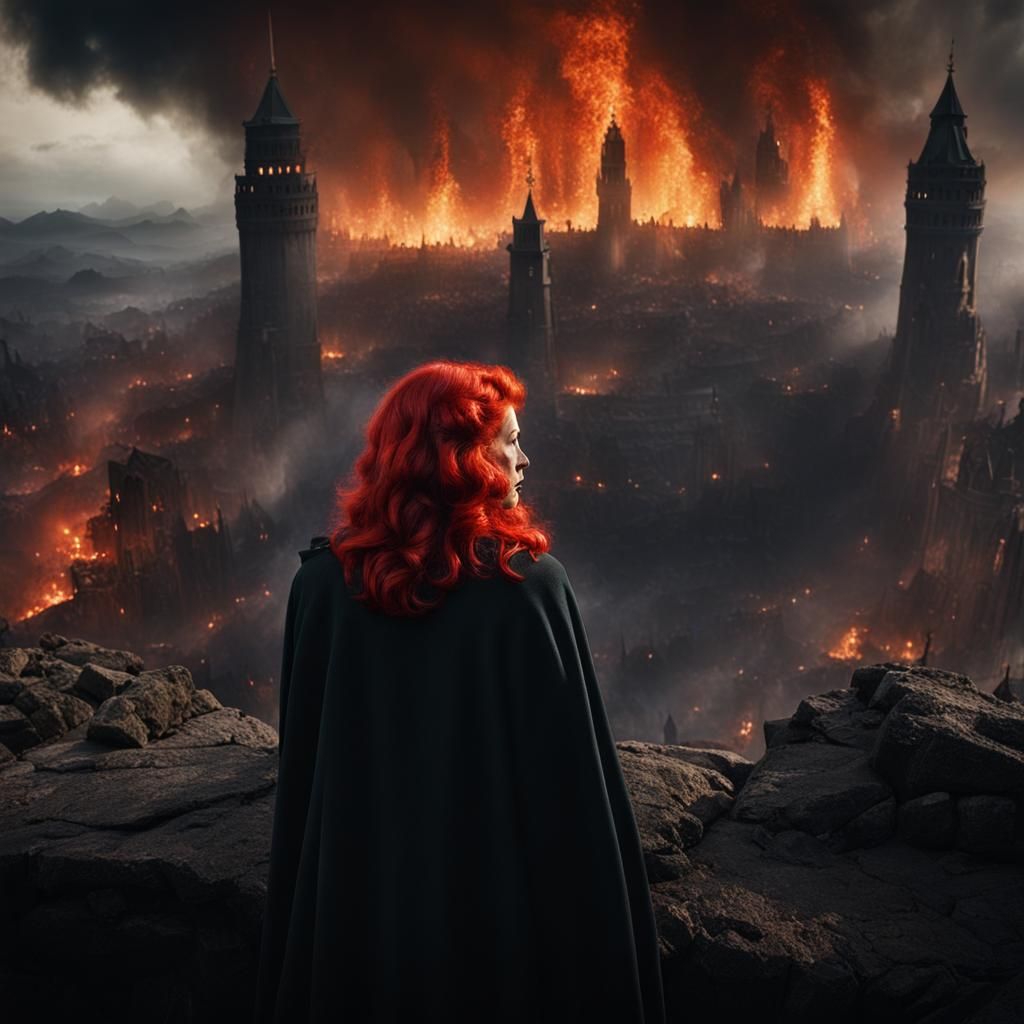 Tower Scene: Older Woman Amidst Hellish Suffering