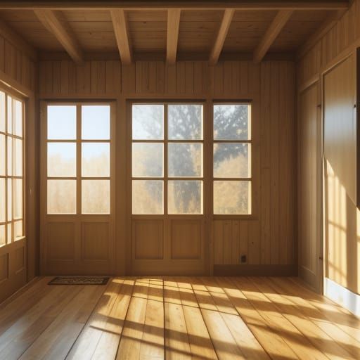 Cozy Shotgun House Interior with Golden Lighting