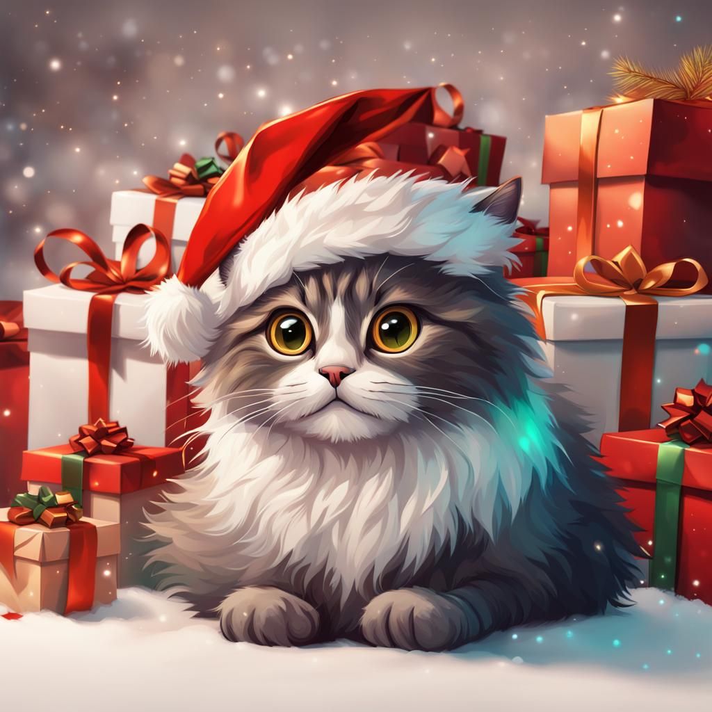 Adorable Fluffy Creature Amongst Christmas Gifts