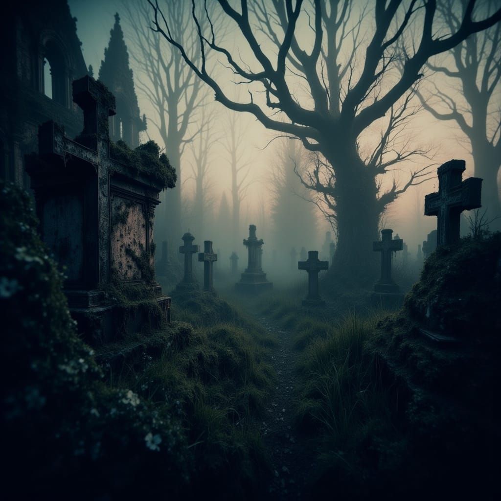 Mystical Medieval Graveyard in Gothic Unreal Engine Style