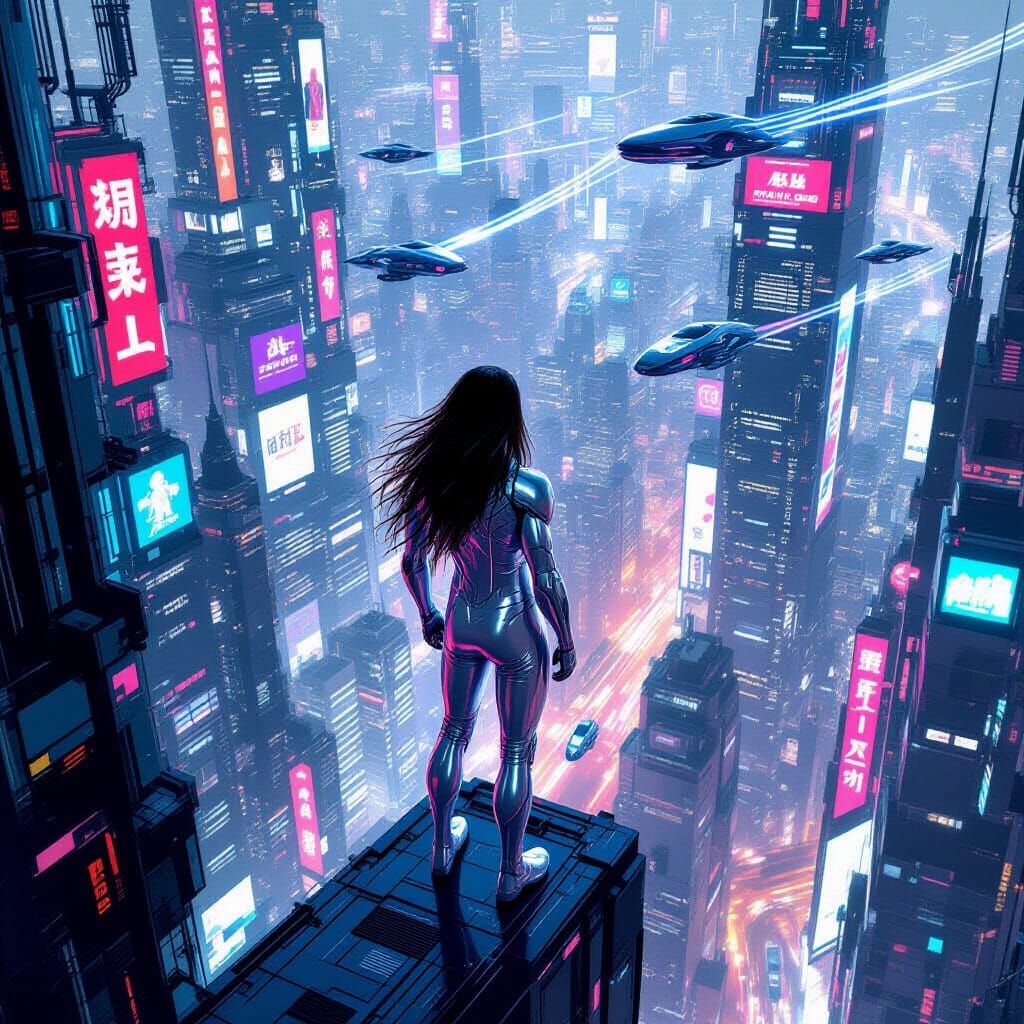 Futuristic Metropolis: Cyberpunk Lycra Hero