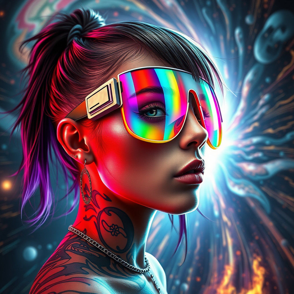 Punk Girl Emerges from Cosmic Gateway in CGI Style