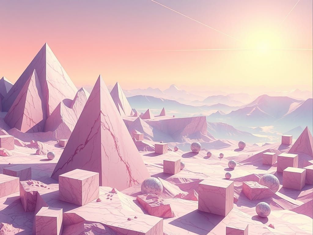 Surreal Geometric Landscape in Vibrant Pastel Hues